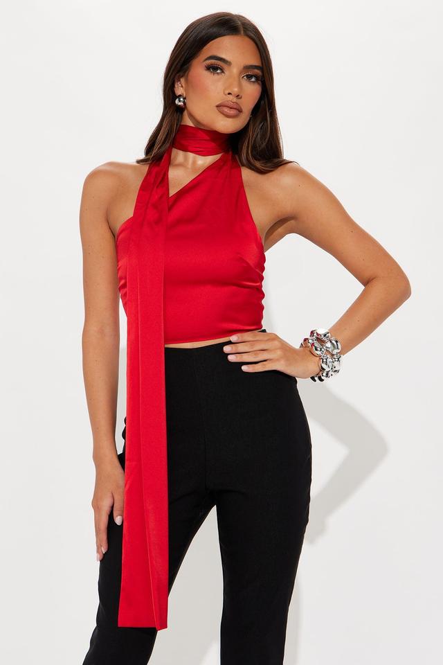 Sexy Back Scarf Satin Top - Red Product Image