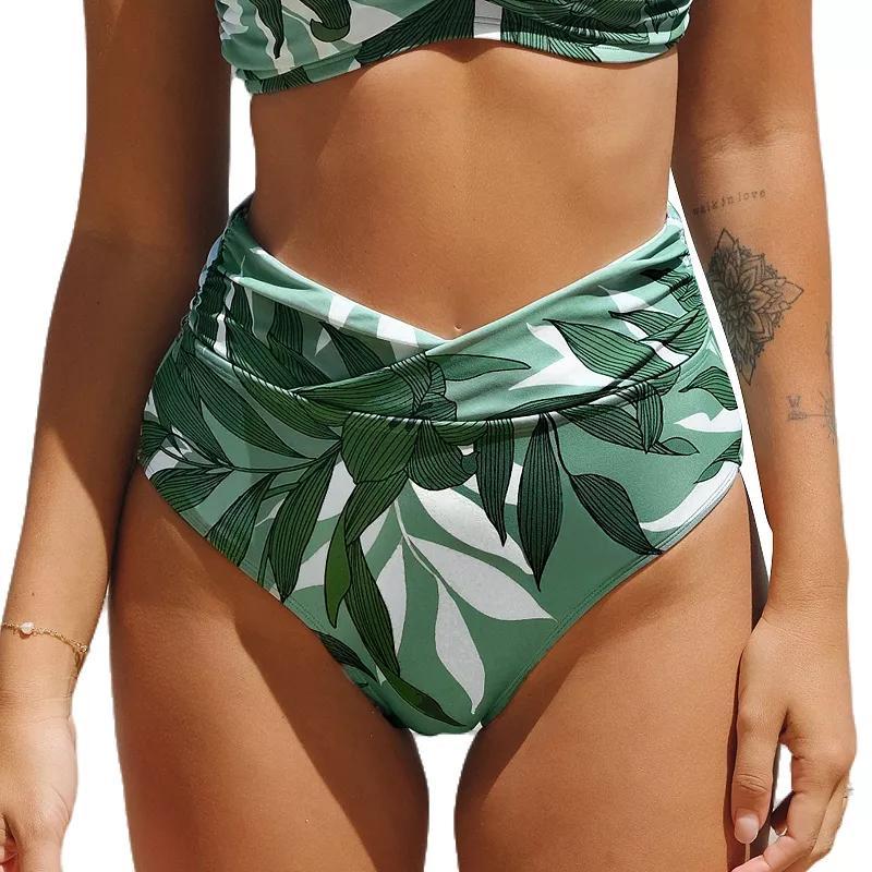 Womens CUPSHE Shirred Overlap High Waist Bikini Bottoms Product Image