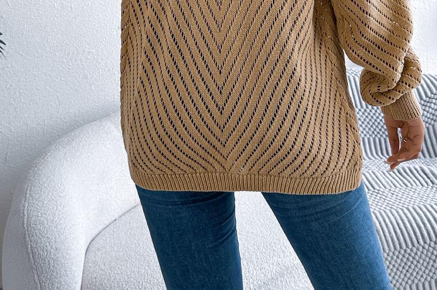 Plain Perforated Open Front Cardigan Product Image