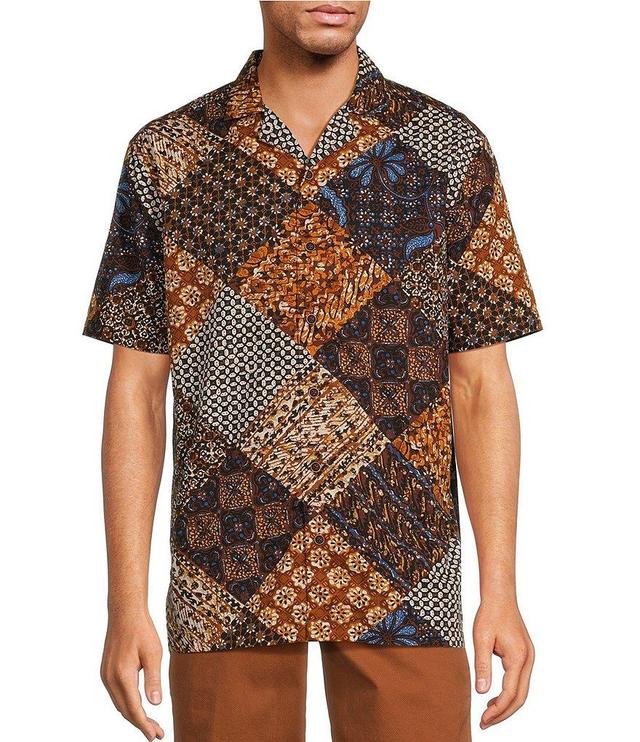 Roundtree & Yorke Short Sleeve Printed Patchwork Slub Camp Sport Shirt Product Image