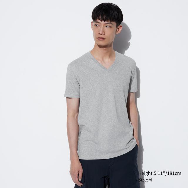 Mens Dry V-Neck Short-Sleeve Color T-Shirt with Quick-Drying Gray Small UNIQLO US Product Image