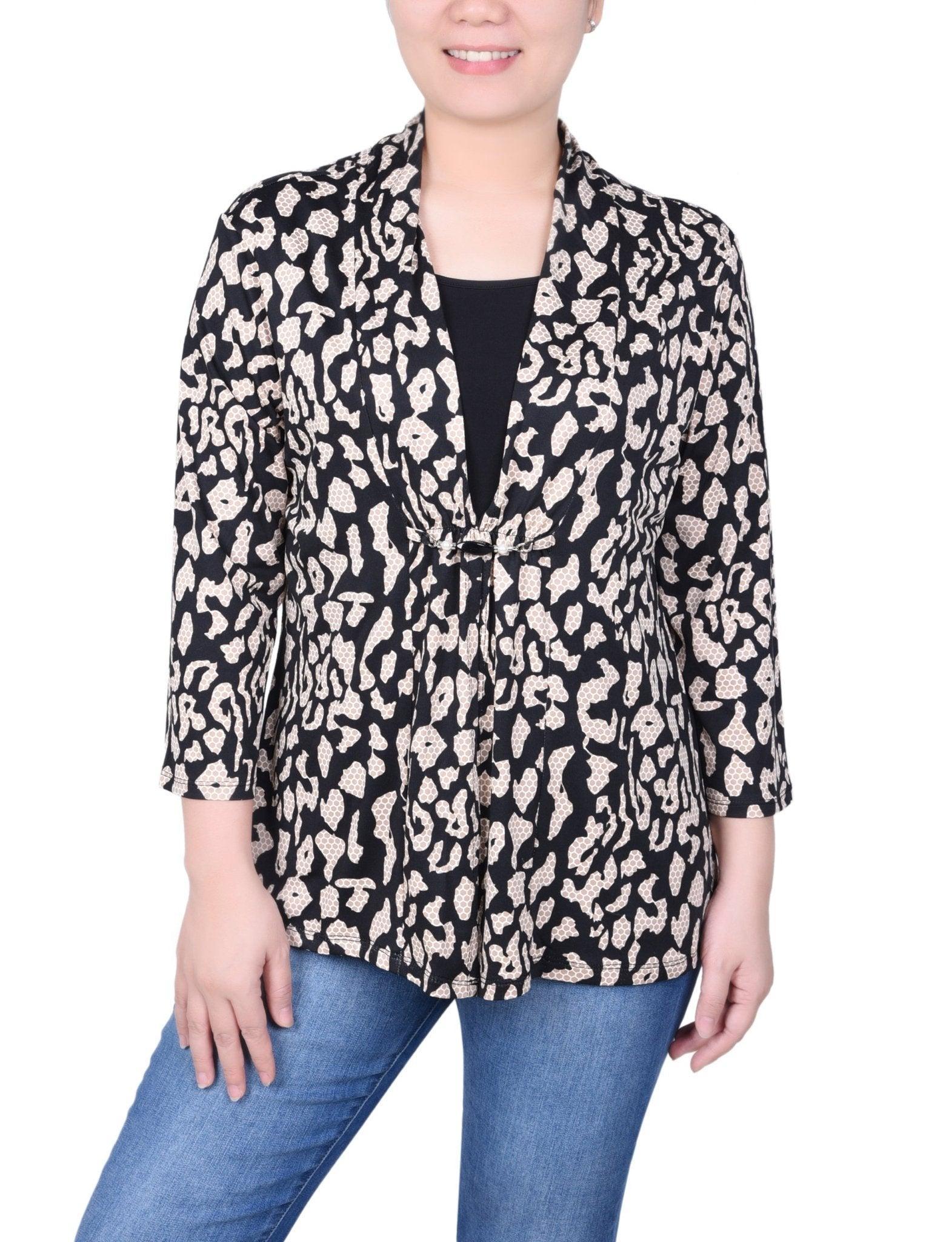 NY Collection Puff Print 3/4 Sleeve Two-Fer Top - Petite Product Image