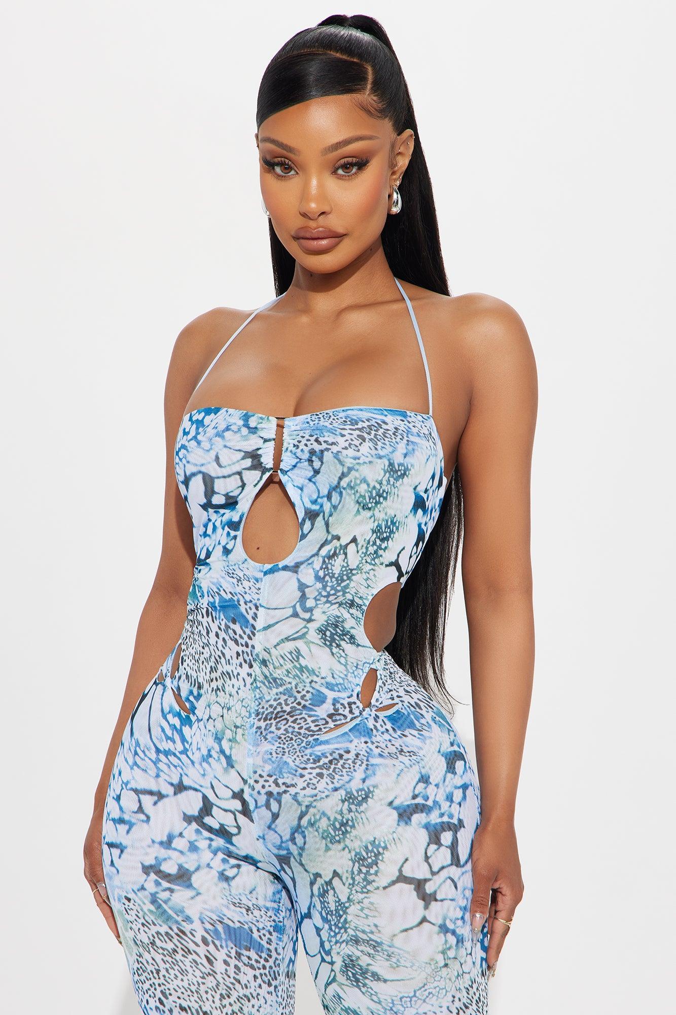 Wild Gal Mesh Jumpsuit - Blue/combo Product Image