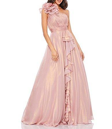 Womens One-Shoulder Chiffon Gown Product Image