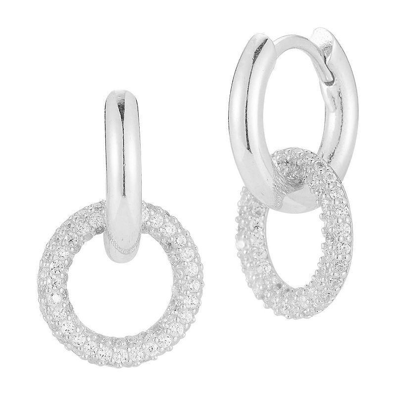 Sunkissed Sterling Sterling Silver Cubic Zirconia Linked Drop Hoop Earrings, Womens, White Product Image