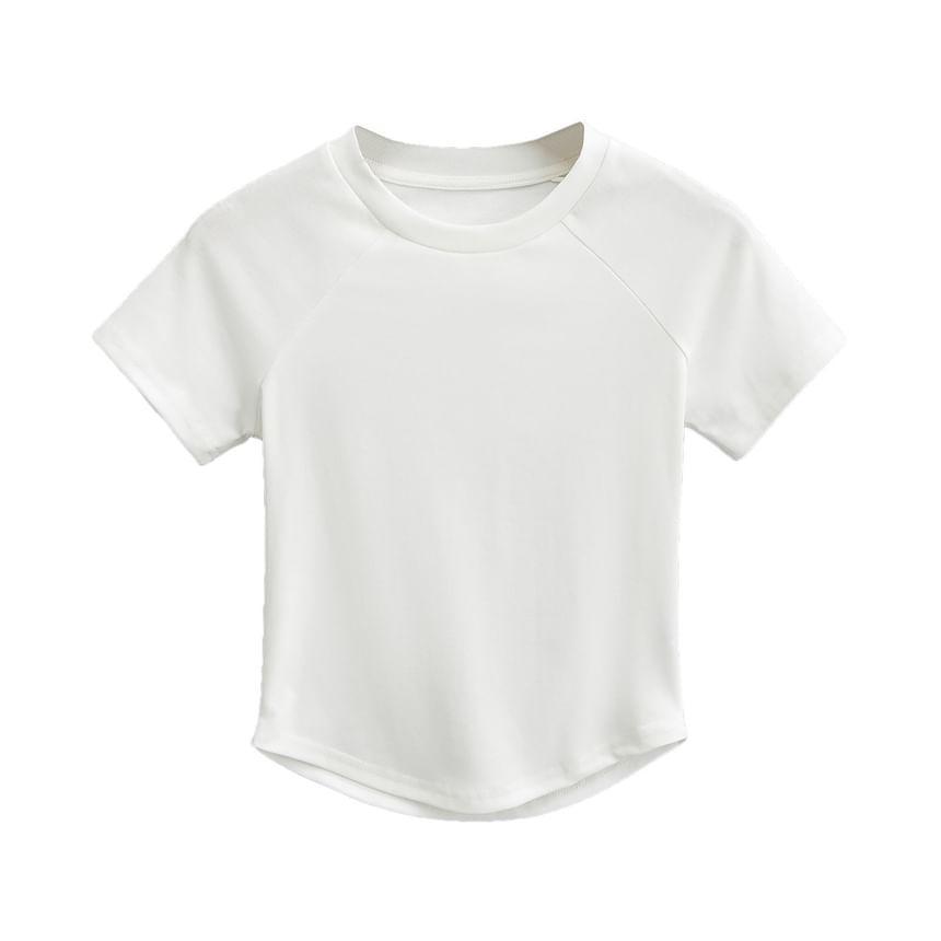 Short-Sleeve Crewneck Plain Crop Tee Product Image