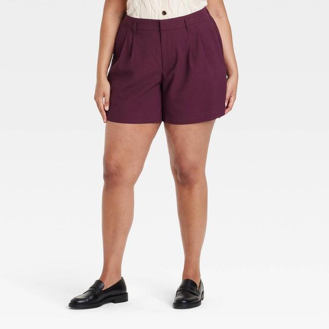 Womens High-Rise Pleat Front Shorts - A New Day Burgundy 17 Product Image