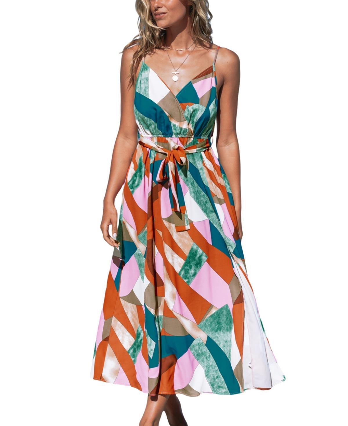 Women's Belted Abstract Print Maxi Beach Dress Product Image