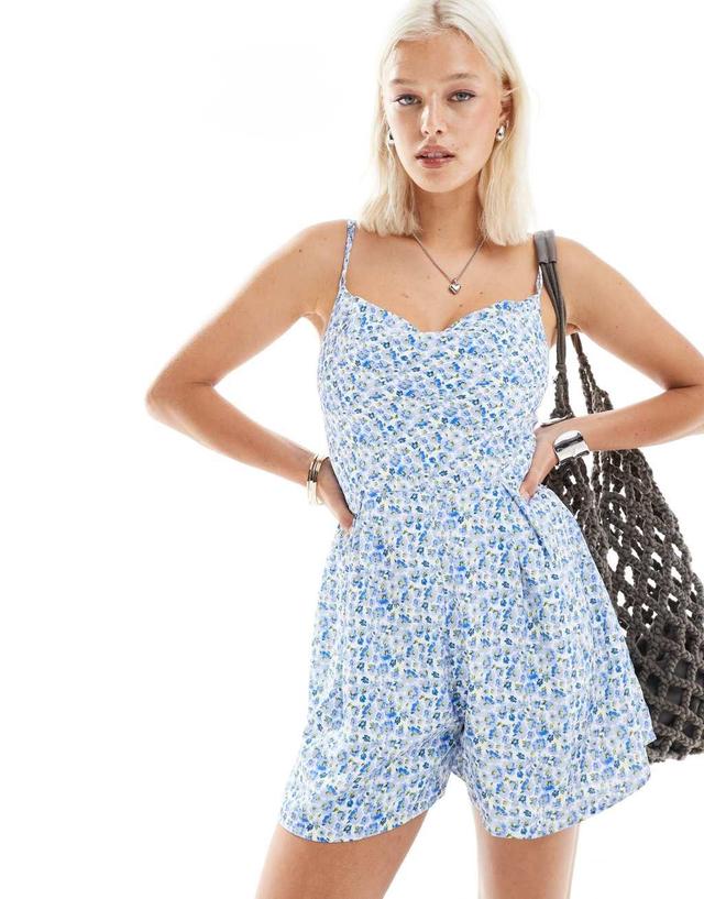 Glamorous cami romper in vintage blue floral Product Image