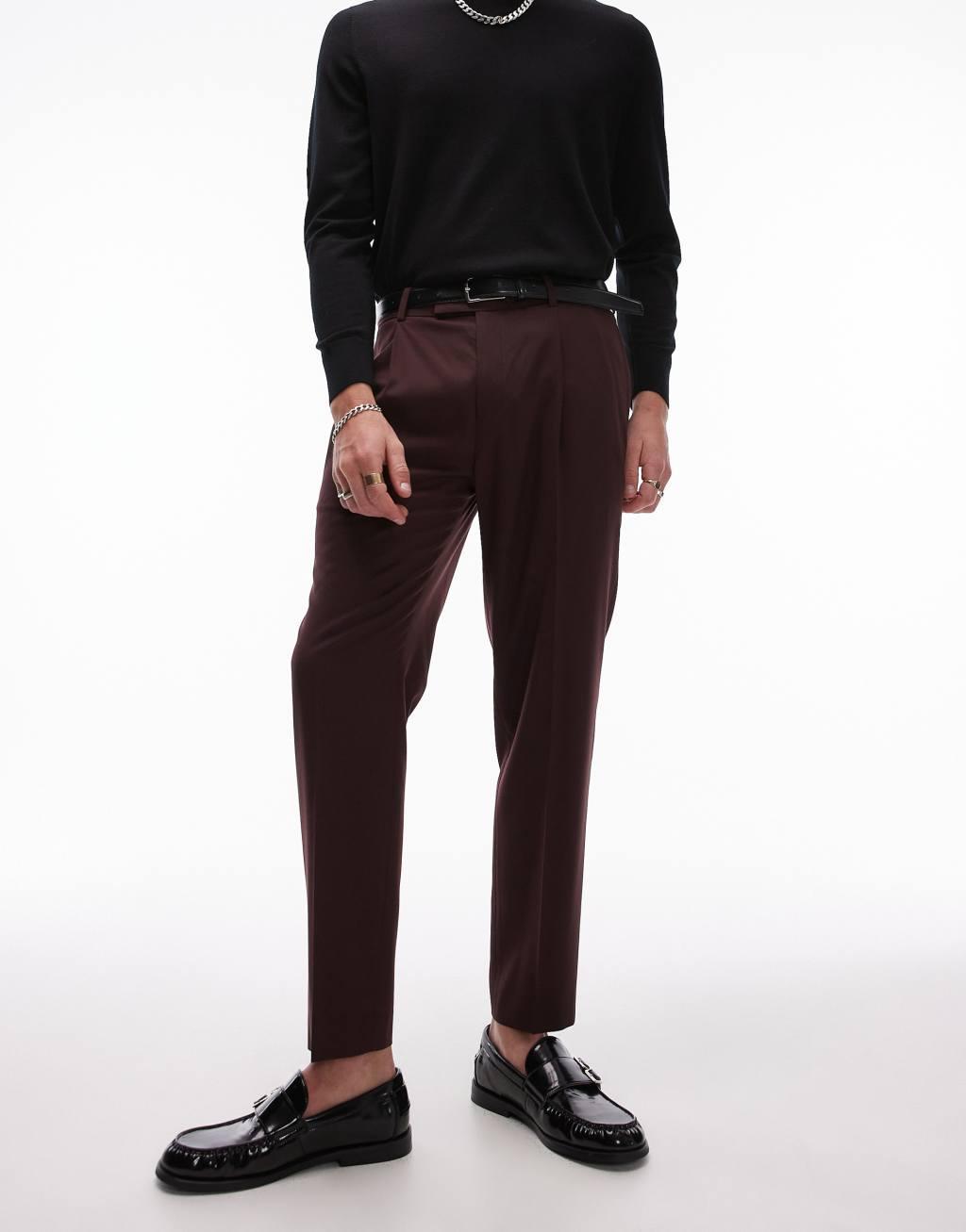 Topman premium taper suit pants in red Product Image