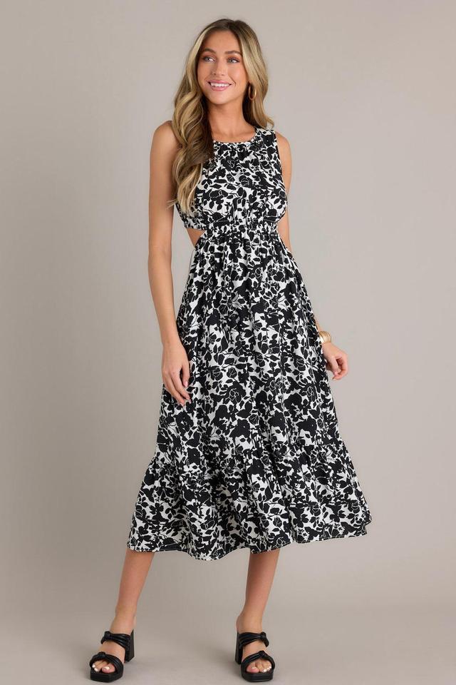 Nature's Charm Black Floral Cutout Midi Dress Product Image