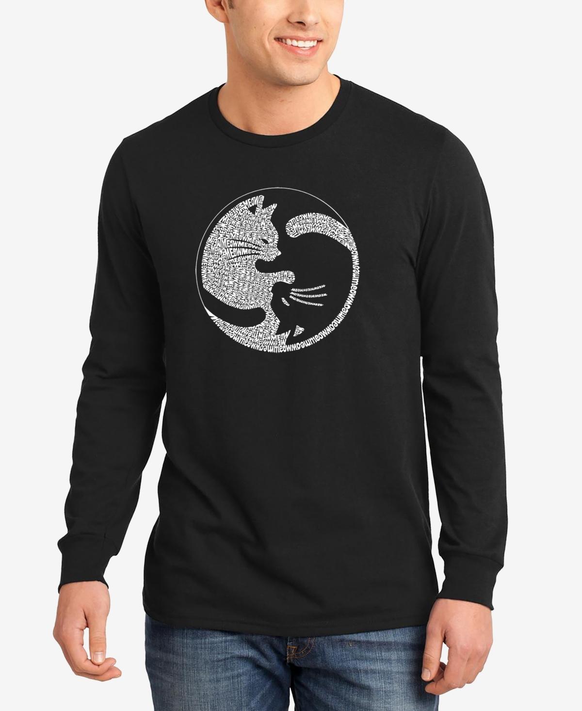 La Pop Art Mens Yin Yang Cat Word Art Long Sleeve T-shirt Product Image