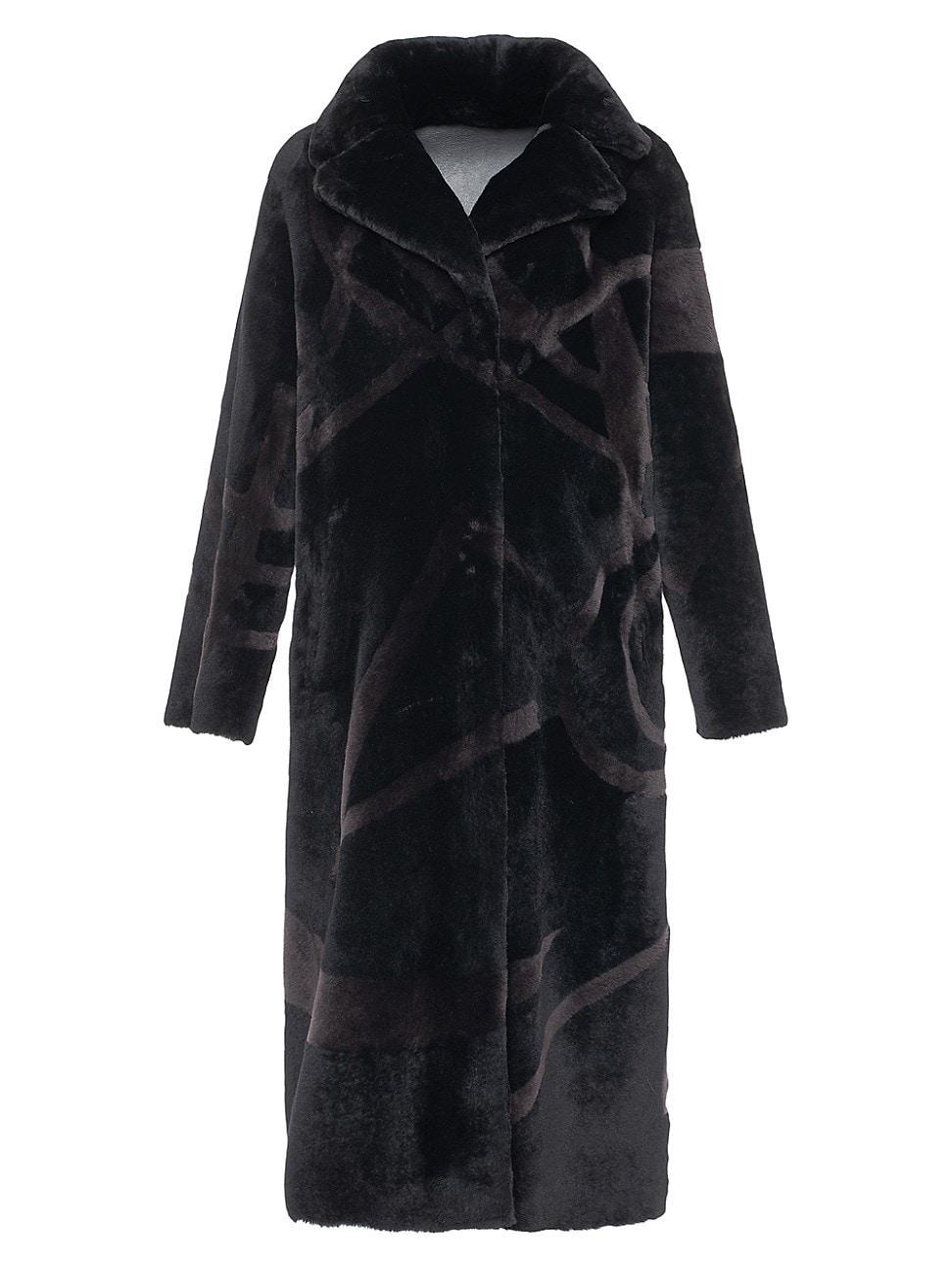 Womens Merino Shearling Lamb Coat with Intarsia Product Image