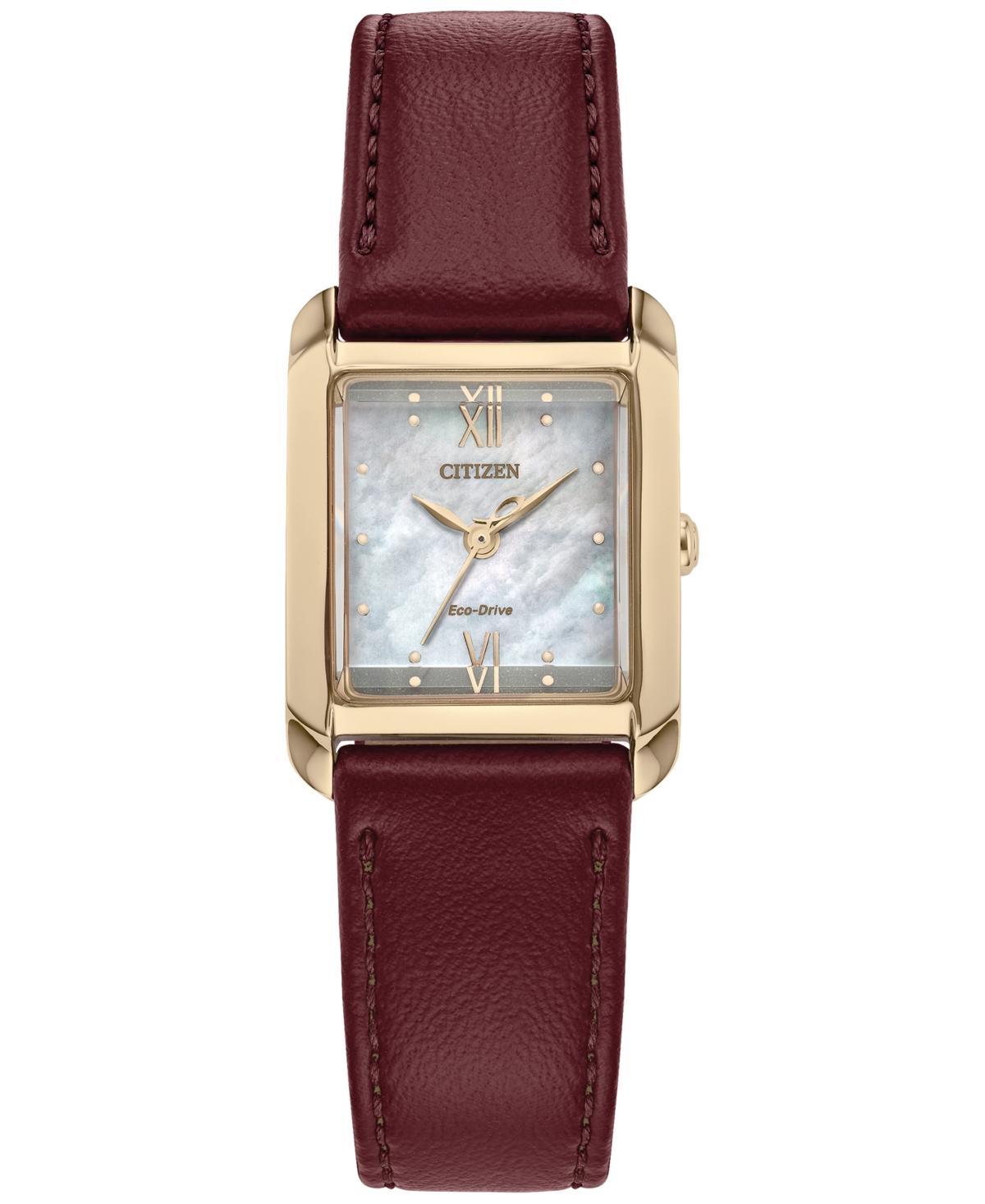 Citizen Womens Eco-Drive Bianca Rose Gold Tone Stainless Steel Mother-of-Pearl Dial Red Leather Strap Watch Product Image