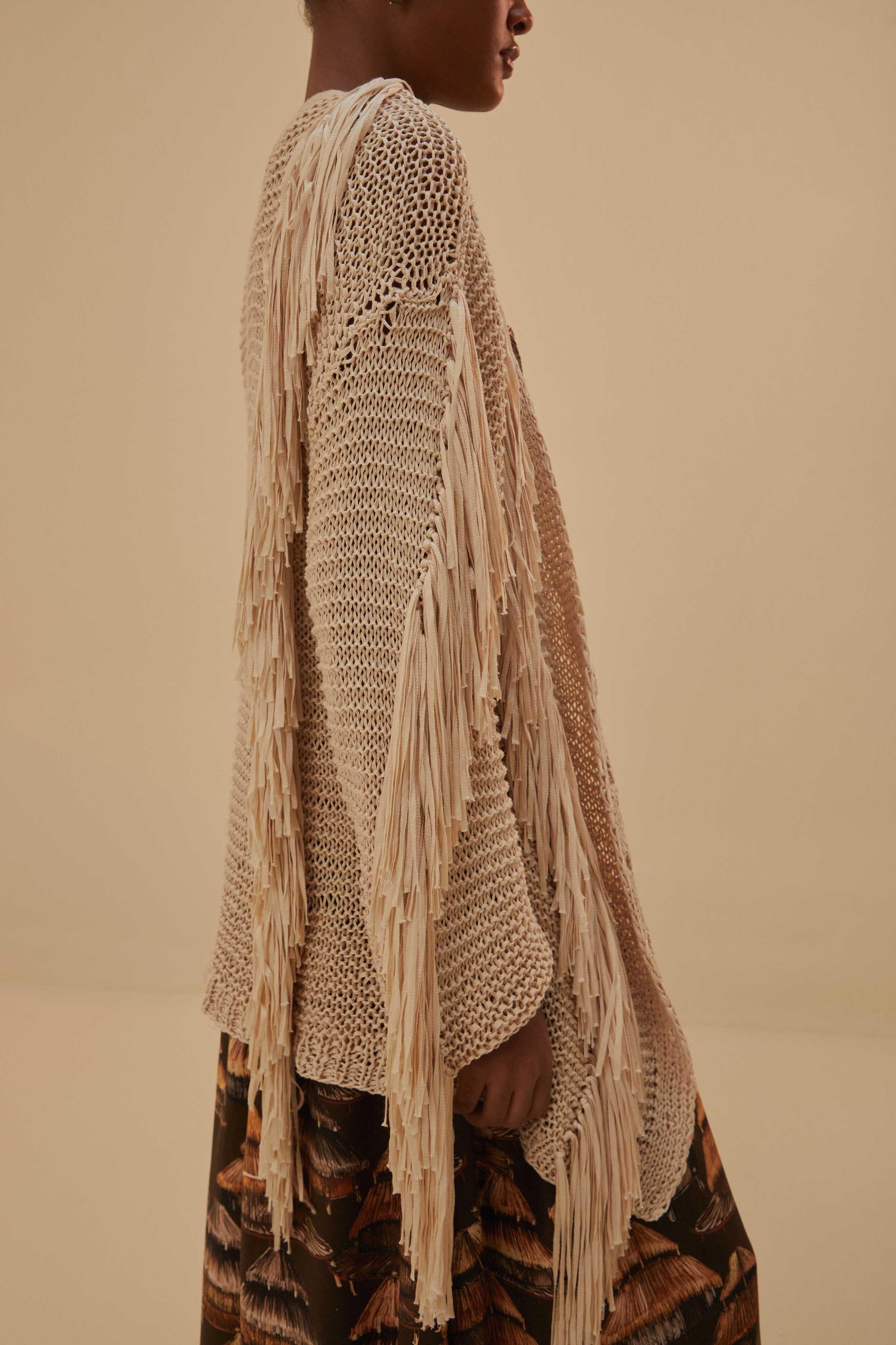 Sand Stripes Fringes Knit Cardigan Product Image