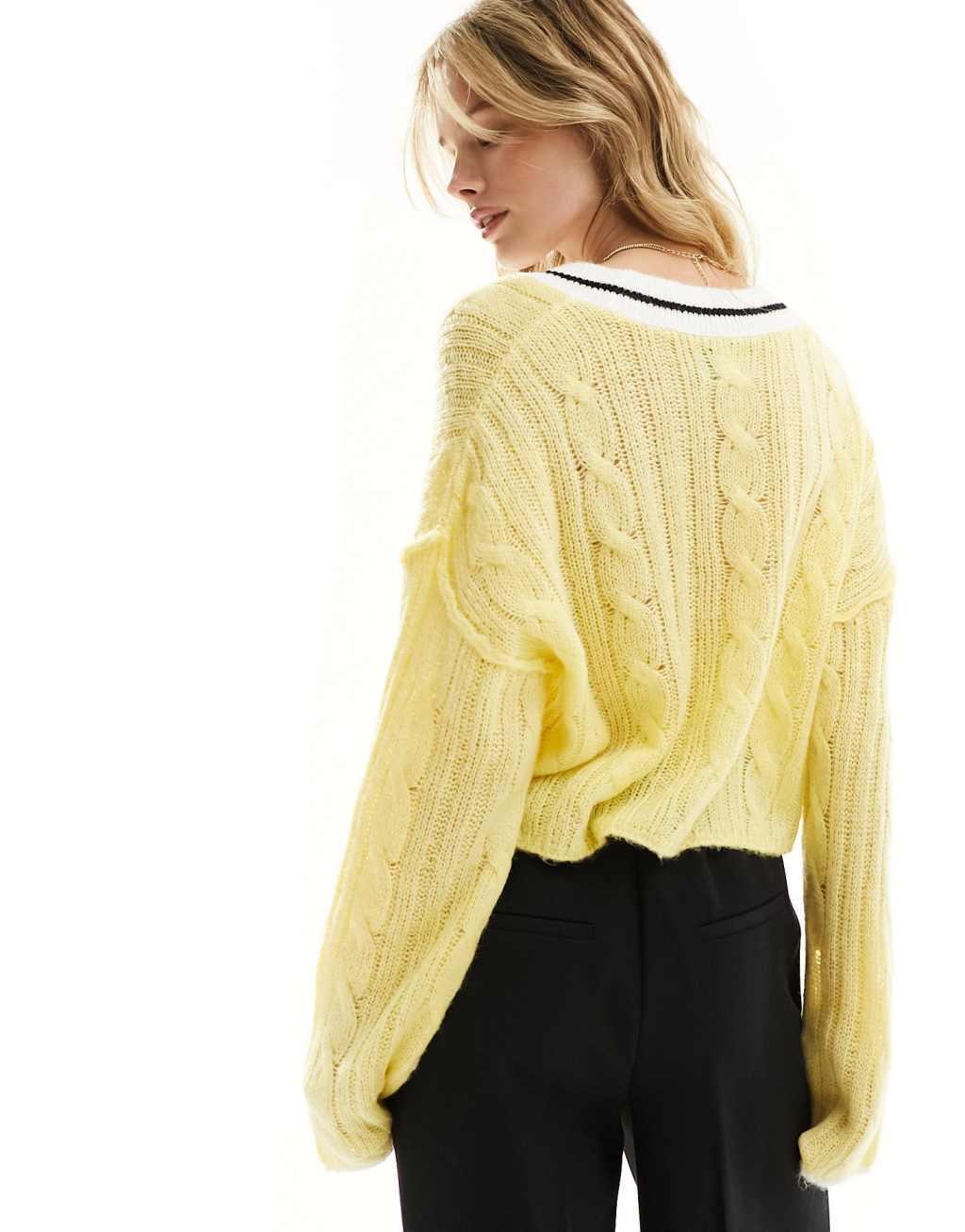 ASOS DESIGN knit clean cable cardigan in buttermilk product image