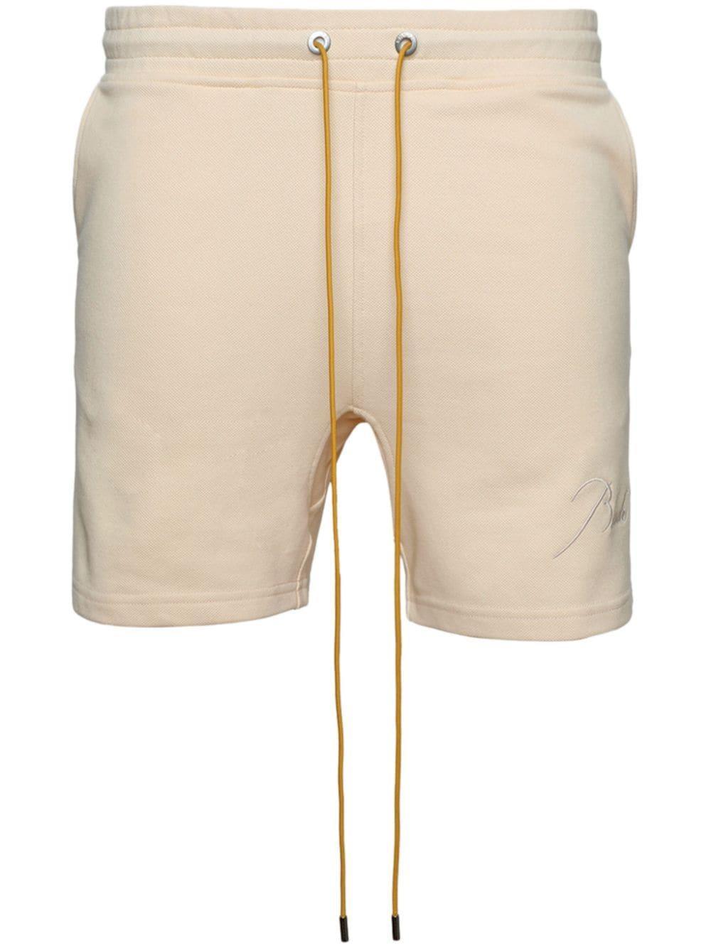 Logo-embroidered Cotton Track Shorts In Neutrals Product Image