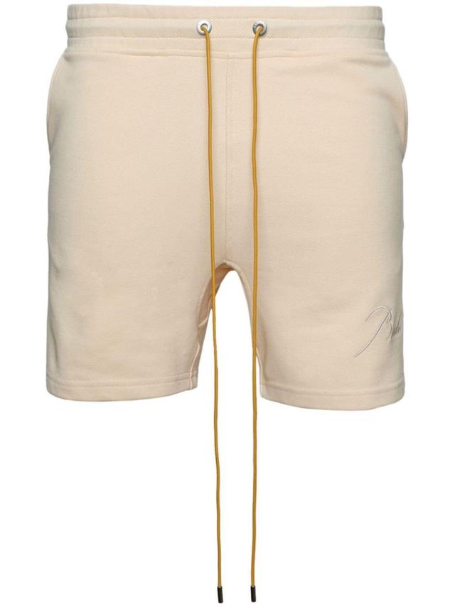 Logo-embroidered Cotton Track Shorts In Neutrals Product Image