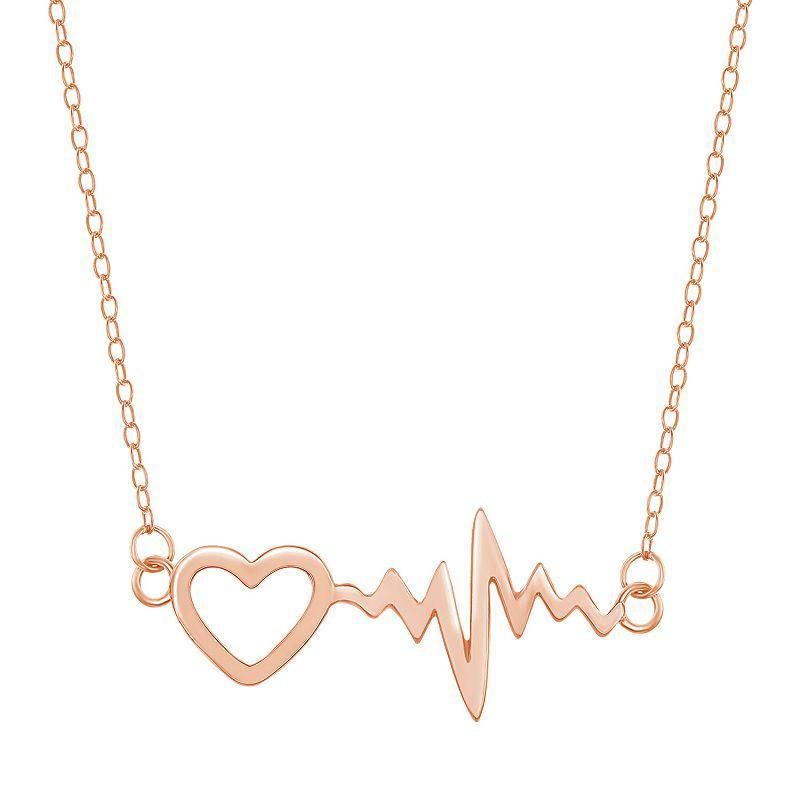 Sterling Silver Heartbeat Necklace, Womens Pink Tone Product Image