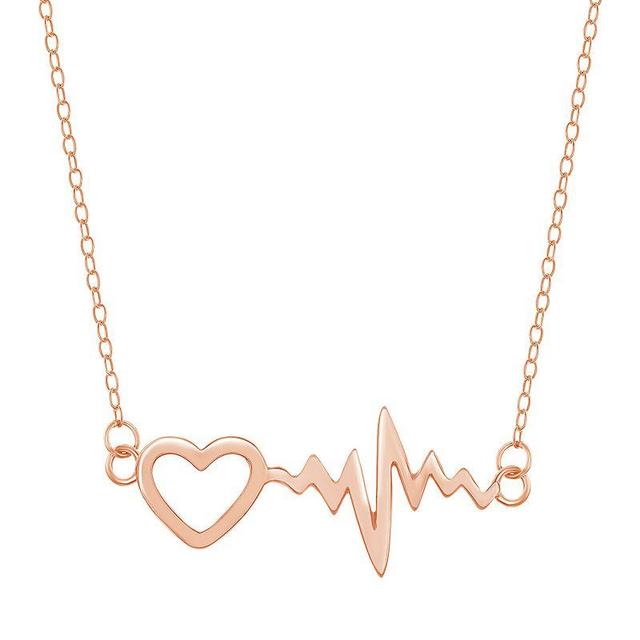 Sterling Silver Heartbeat Necklace, Womens Pink Tone Product Image