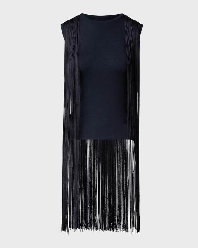 Long Fringe Silk-Lurex Knit Sweater Product Image