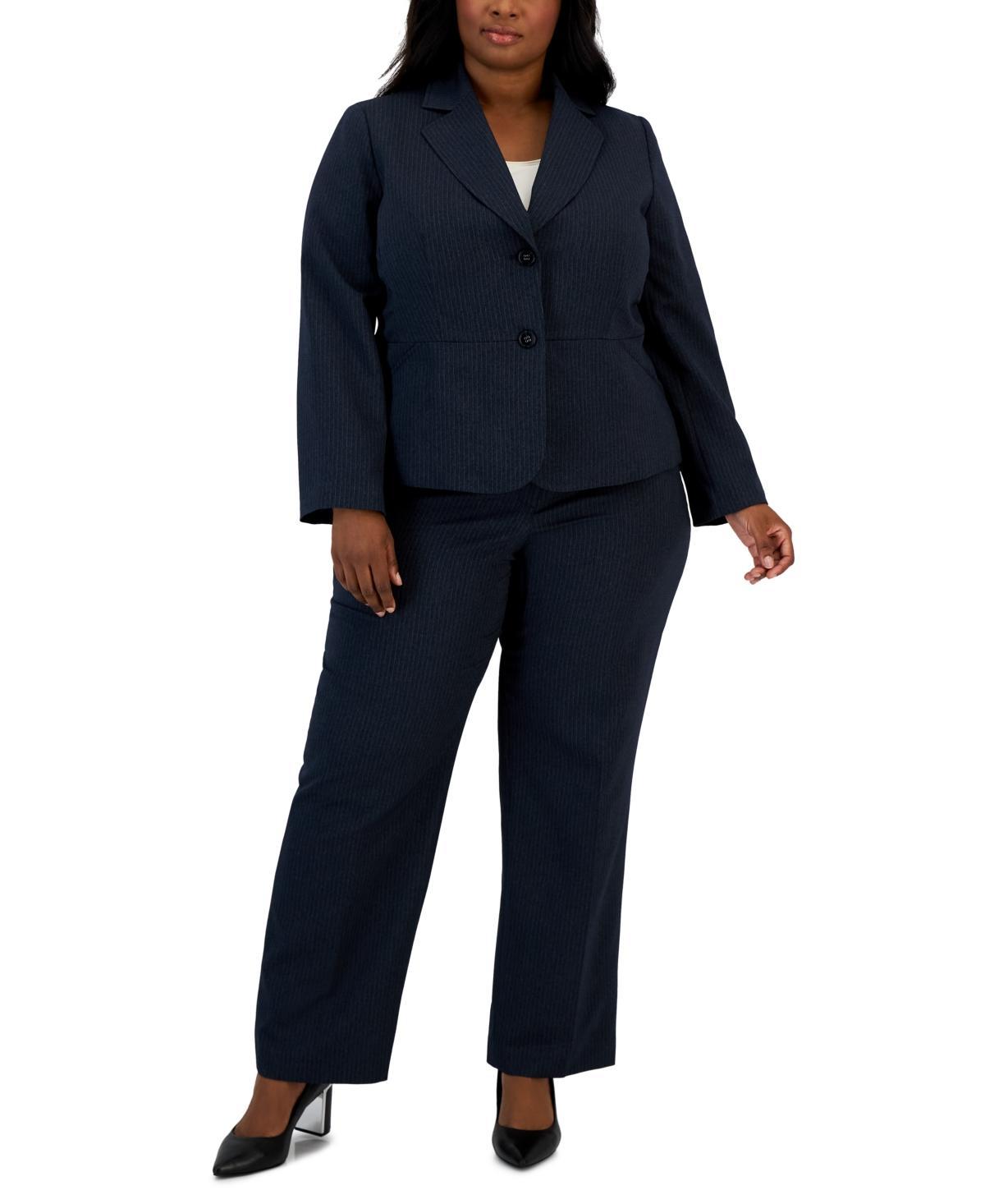 Le Suit Plus Size Two-Button Pinstriped Pantsuit Product Image