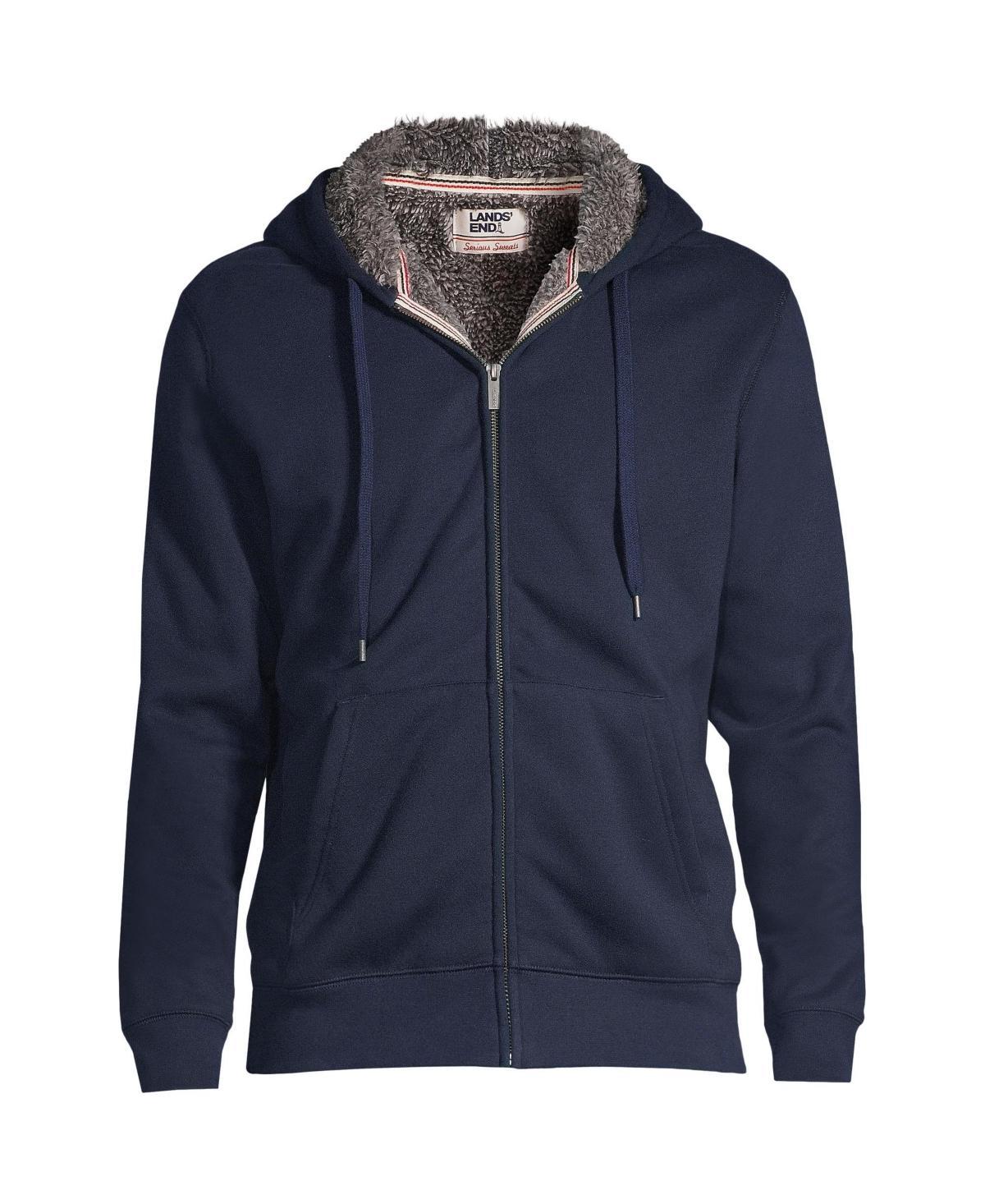 Big & Tall Lands End Serious Sweats Full-Zip Sherpa Hoodie, Mens Pewter Grey Product Image