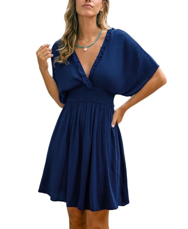 Cupshe Womens Ruffled V-Neck Mini Beach Dress Product Image