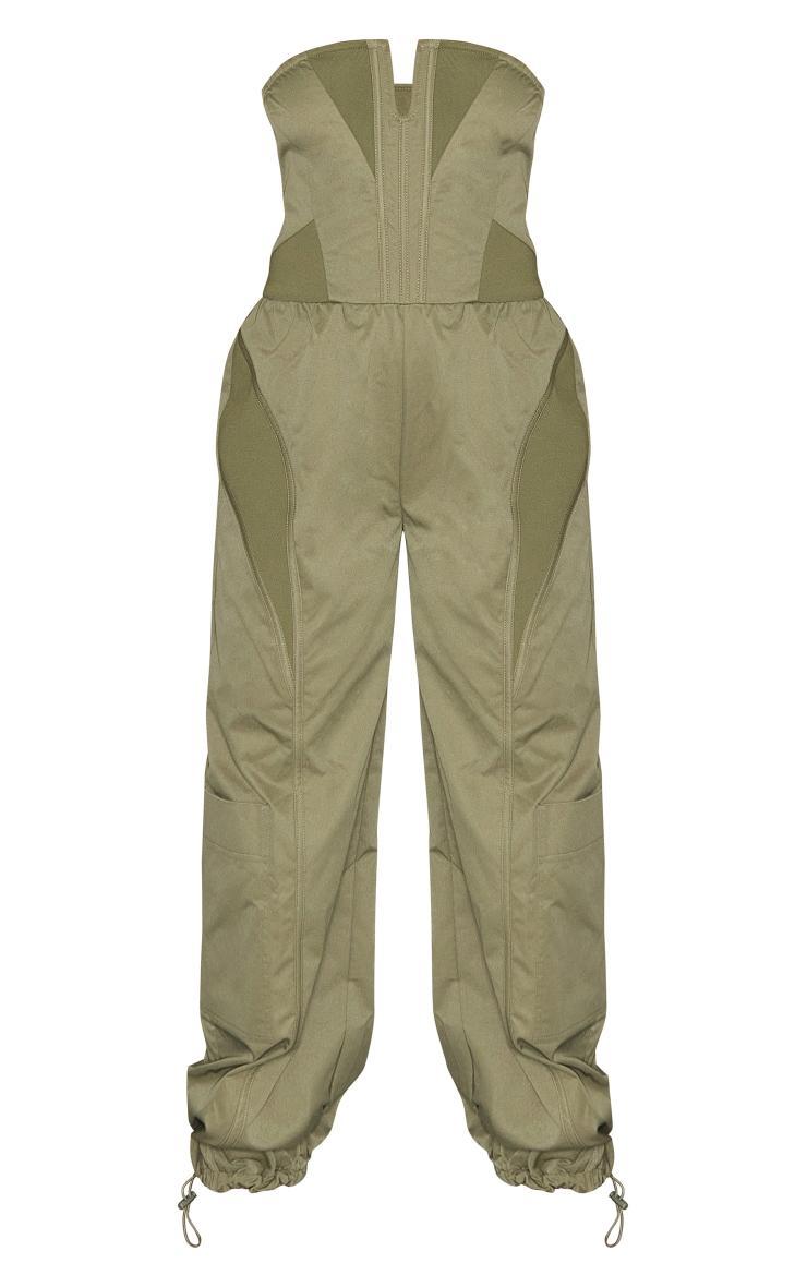 Khaki Contrast Panel V Bar Cargo Jumpsuit Product Image