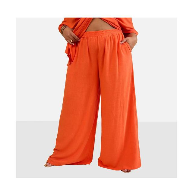 Rebdolls Womens Plus Size Nayeli Linen Wide Leg Pants W. Pockets Product Image