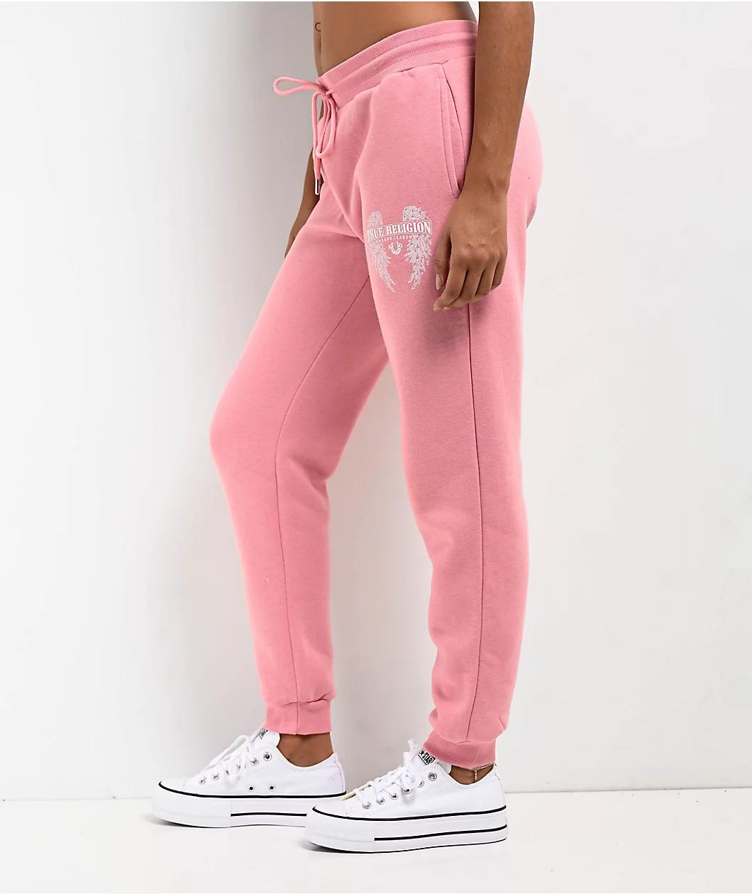 True Religion Crystal Wing Pink Jogger Sweatpants Product Image