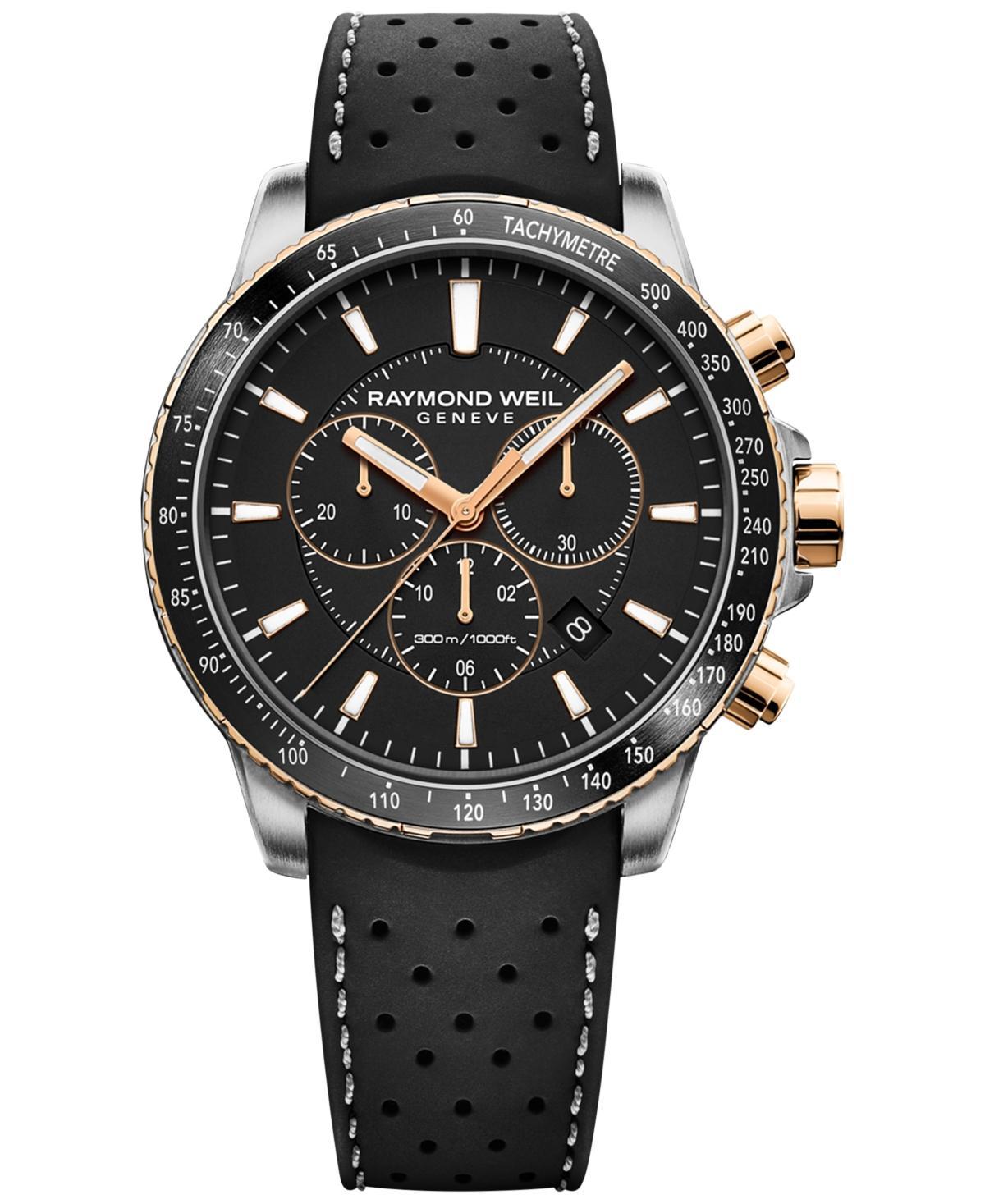 Raymond Weil Mens Swiss Chronograph Tango Black Perforated Rubber Strap Watch 43mm Product Image