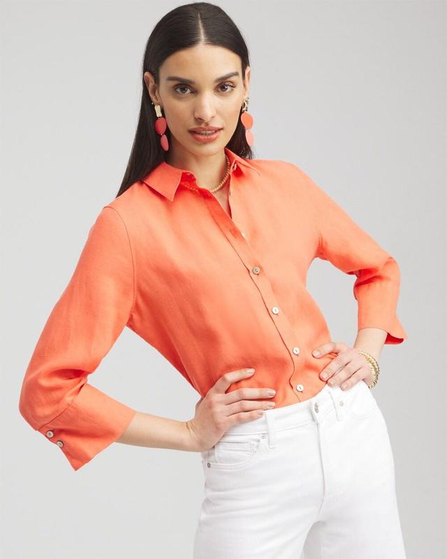 Chico's Women's No Iron Linen 3/4 Sleeve Shirt Product Image