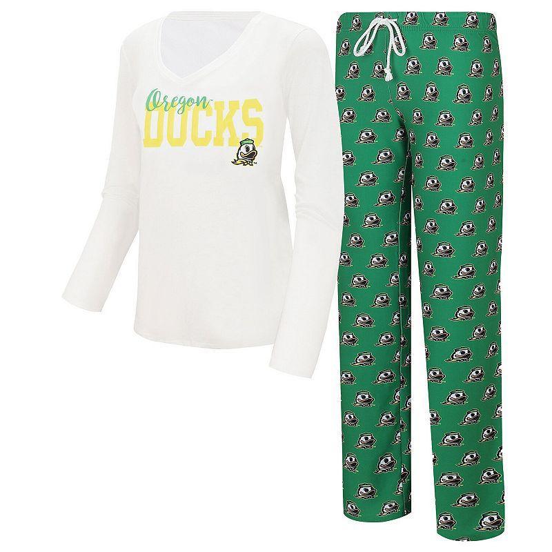 Womens Concepts Sport /Green Oregon Ducks Long Sleeve V-Neck T-Shirt & Gauge Pants Sleep Set Product Image