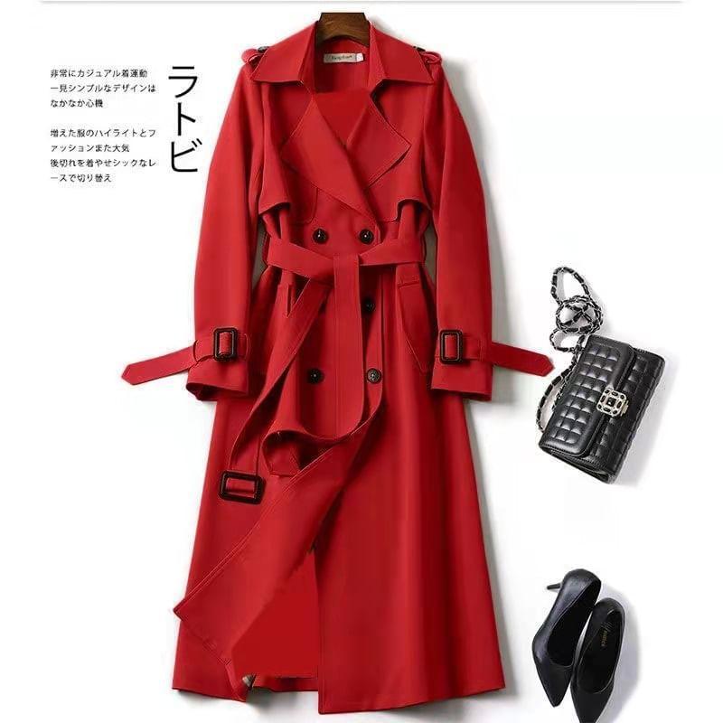 Lapel Collar Plain Midi Double-Breasted Trench Coat Product Image