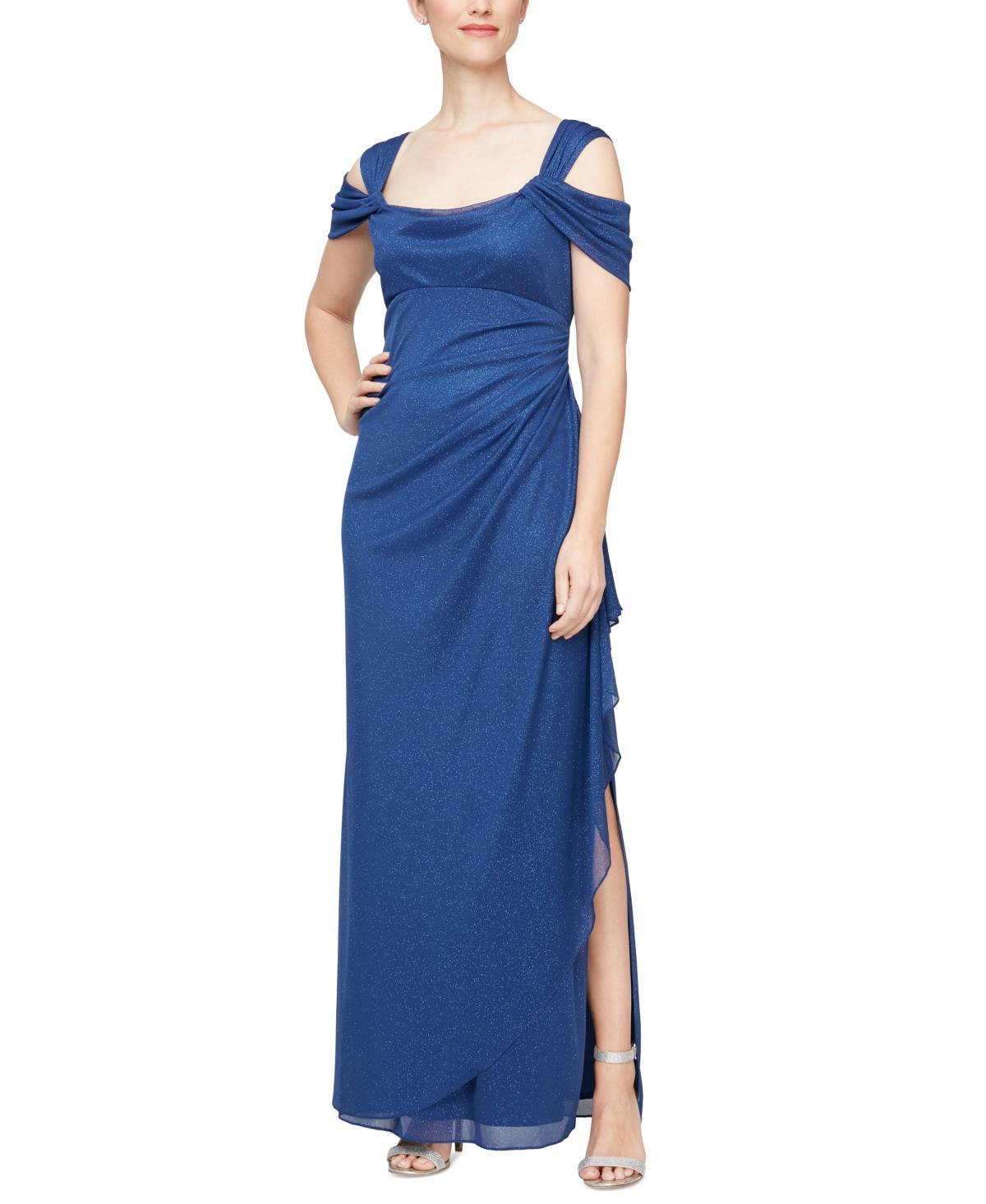 Alex Evenings Cold Shoulder Ruffle Glitter Evening Gown Product Image