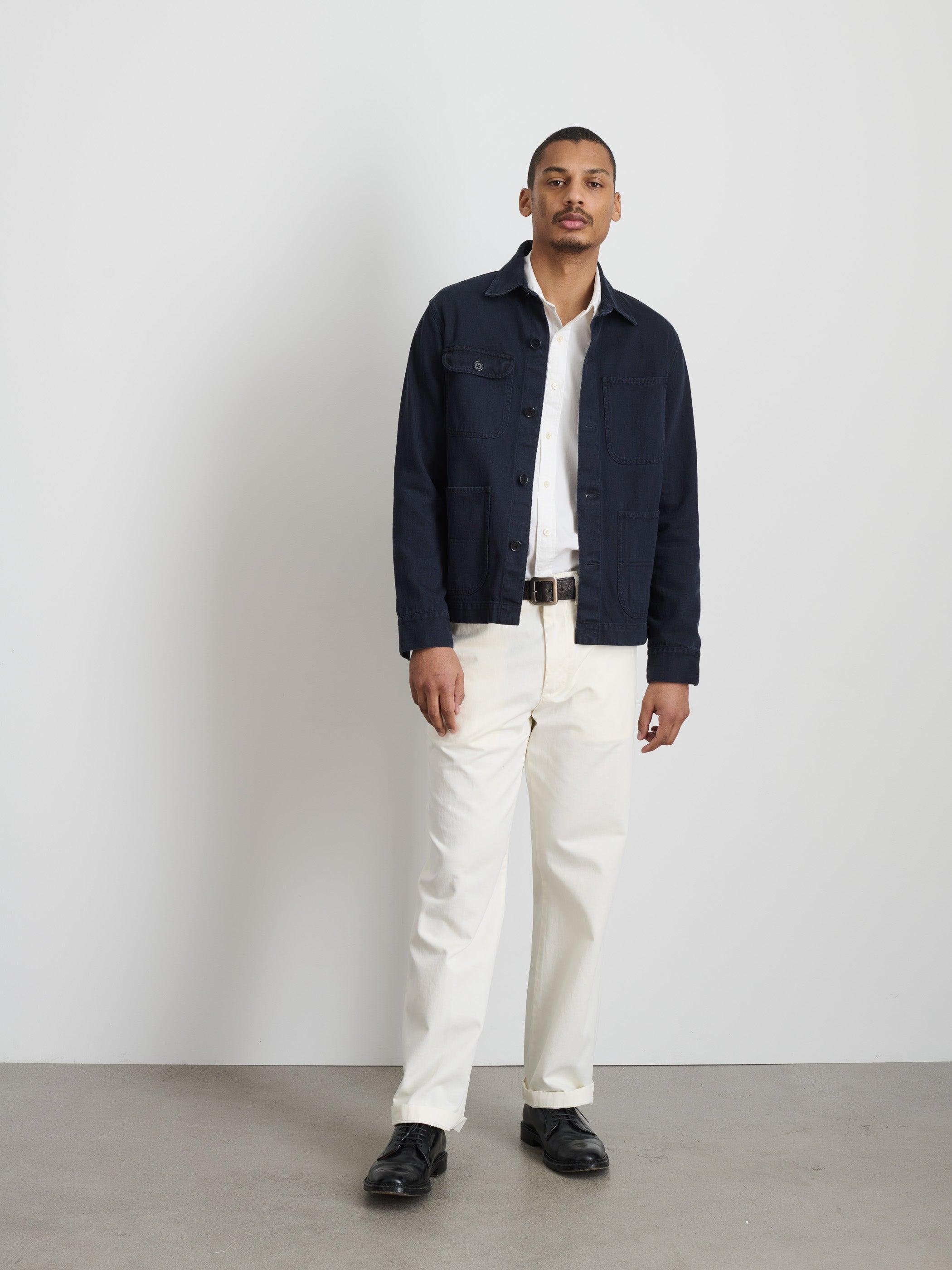 Garment Dyed Work Jacket in Recycled Denim Male Product Image