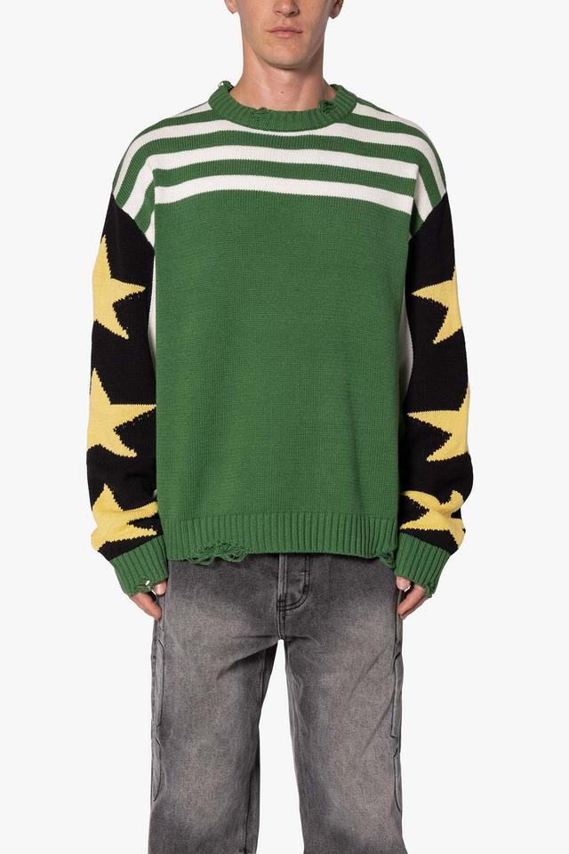 Star Knit Distressed Crewneck Sweater - Multi Product Image