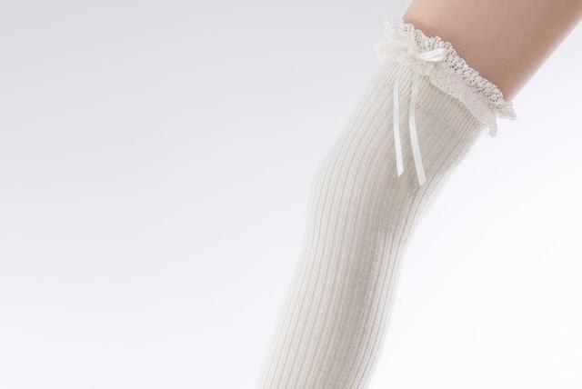 Ribbon Lace Trim Ribbed Over-the-Knee Socks Product Image