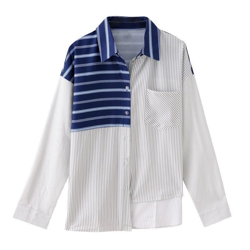 Long-Sleeve Striped Pocket Detail Shirt Product Image