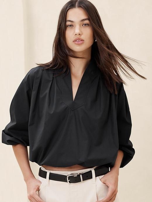 Poplin Bubble-Hem Blouse Product Image