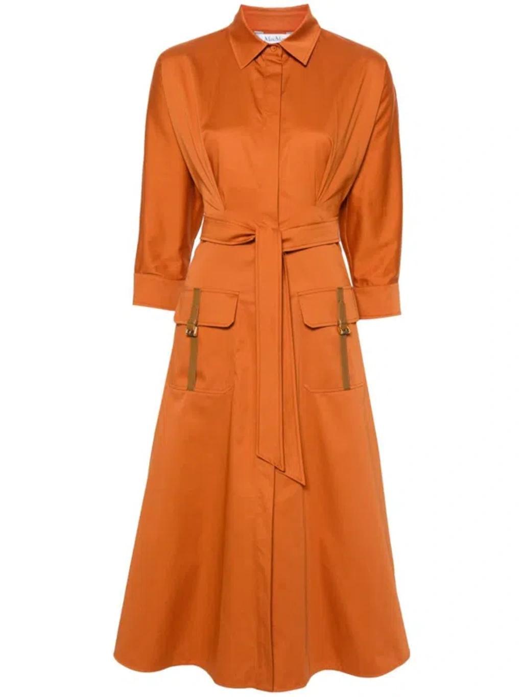 Belted Satin Midi Shirt Dress In Brown Product Image