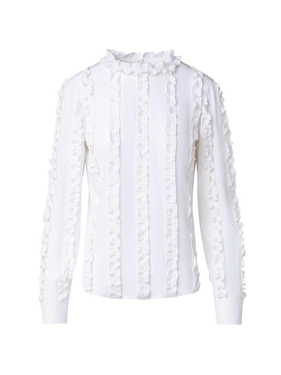 Womens Ruffle Silk Crpe de Chine Blouse Product Image