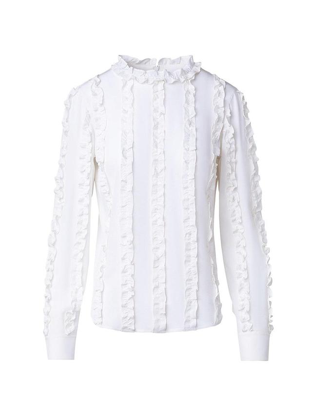 Womens Ruffle Silk Crpe de Chine Blouse Product Image