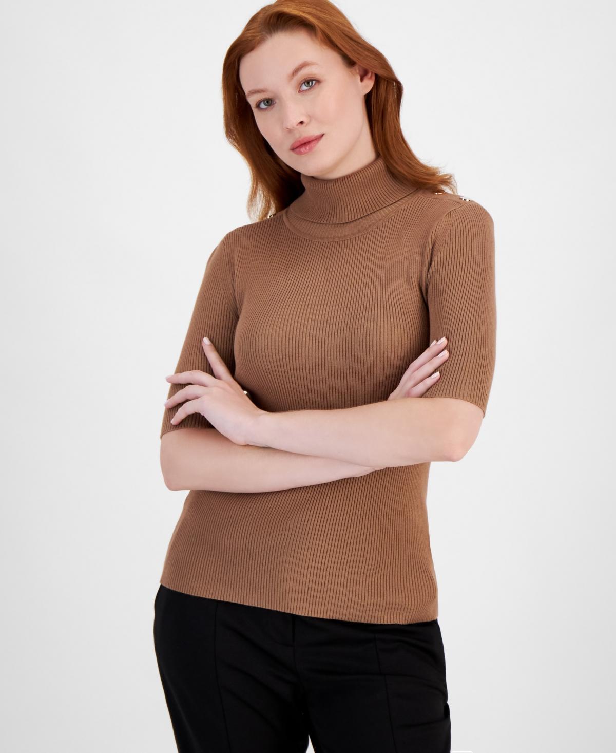 T Tahari Womens Solid-Color Elbow-Sleeve Turtleneck Sweater product image