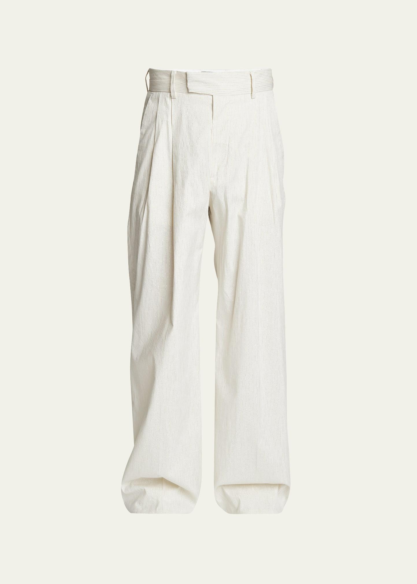 Mens Shimmer Stripe Pleated Baggy Pants Product Image