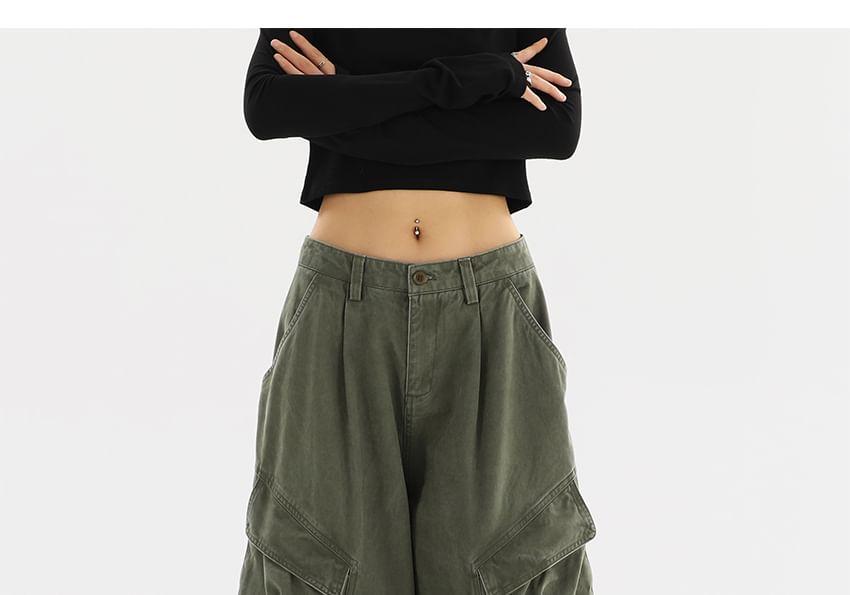 Mid Rise Plain Wide Leg Cargo Pants Product Image