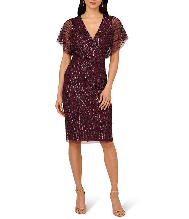 Adrianna Papell Flutter Sleeve Beaded Sheath Dress Product Image