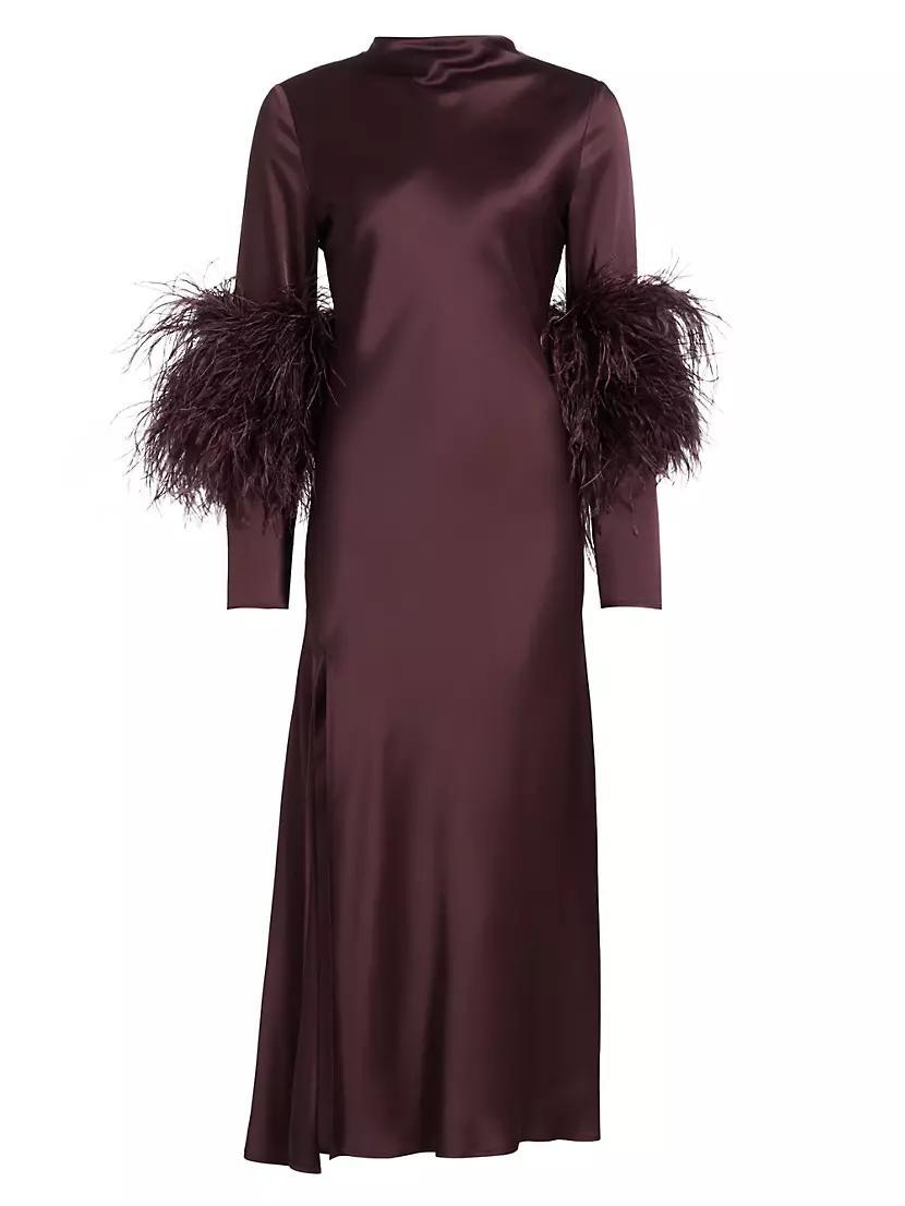 Feather-Cuff Satin Midi-Dress Product Image