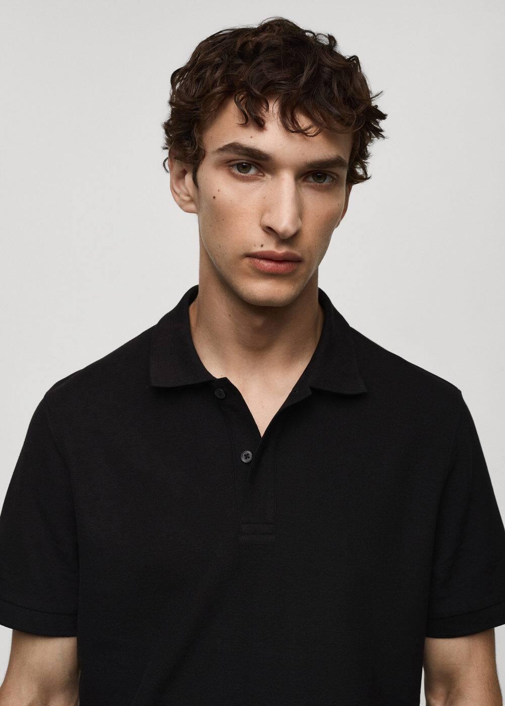 MANGO MAN - 100% cotton pique polo shirt blackMen Product Image